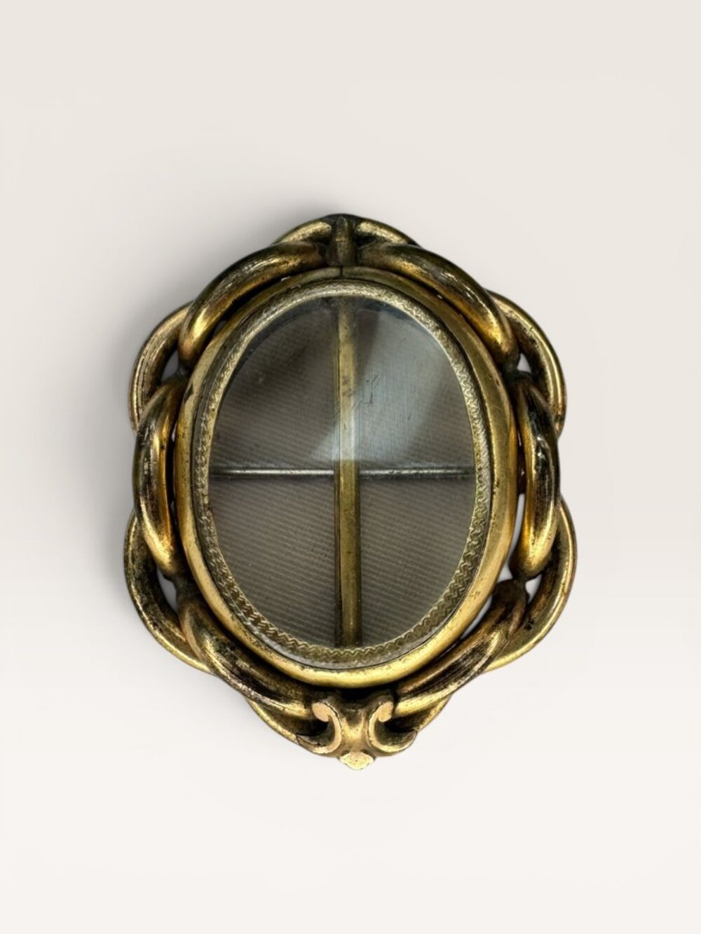 Victorian Gold Filled Swivel Mourning Brooch Oval Locket Glass Hair Memento